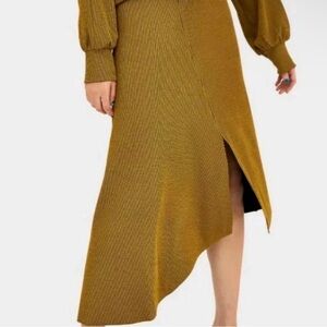 NWOT ZARA Women’s Mustard Yellow Black Ribbed Asymmetrical‎ Skirt Medium M